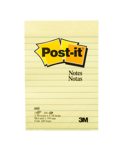 POST IT LINED NOTES 660 101X152MM YELLOW 100 SHEETS