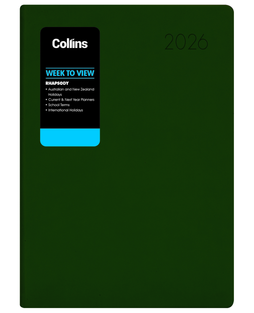 DIARY 2026 collins Rhapsody A73 Week To View Diary Even Year Racing Green