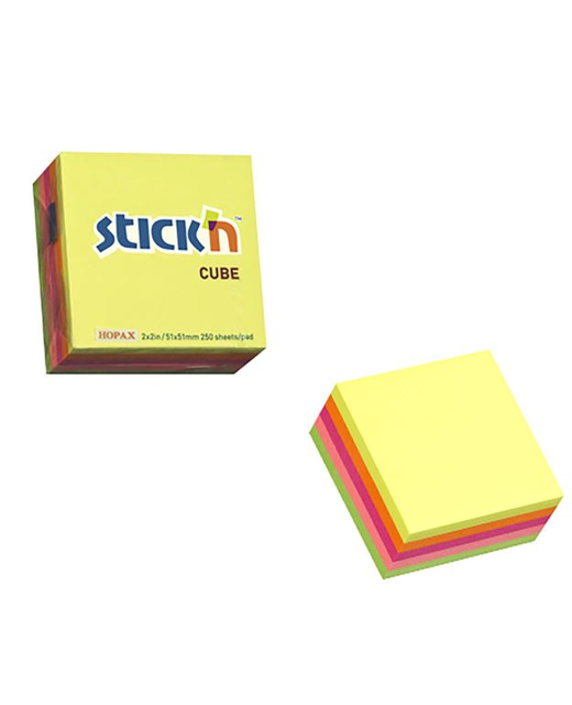 Stick'n Note Cube 51x51mm 250 Sheets Neon