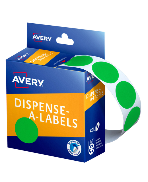 LABEL DISP AVERY DOTS 24MM GREEN PK 500