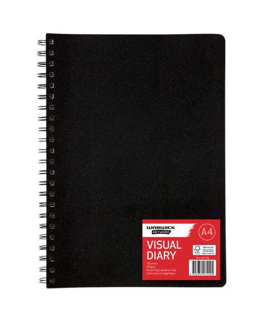 Warwick Diary Visual A4 100gsm 50lf Spiral Bound Black
