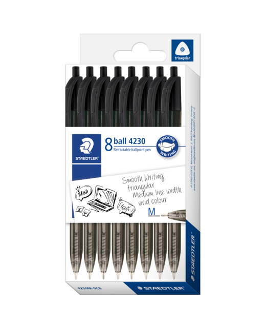 Pen Staedtler Ballpoint Medium Black 8 Pack