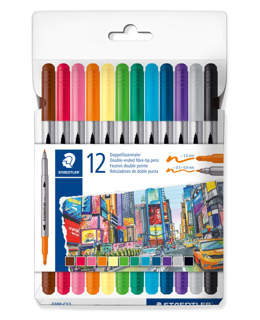 Pen Fibre Tip Double-Ended 12 Pack