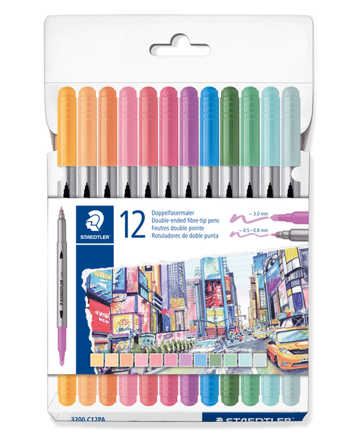 Double-Ended Fibre Tip Pens Pastel 12 Pack
