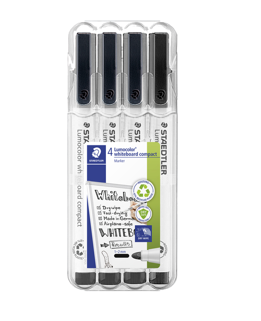 Whiteboard Marker Lumocolor Compact Black 4 Pack