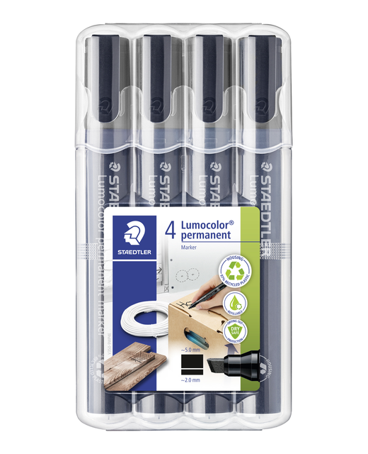 Permanent Marker Lumocolor Chisel Black 4 Pack