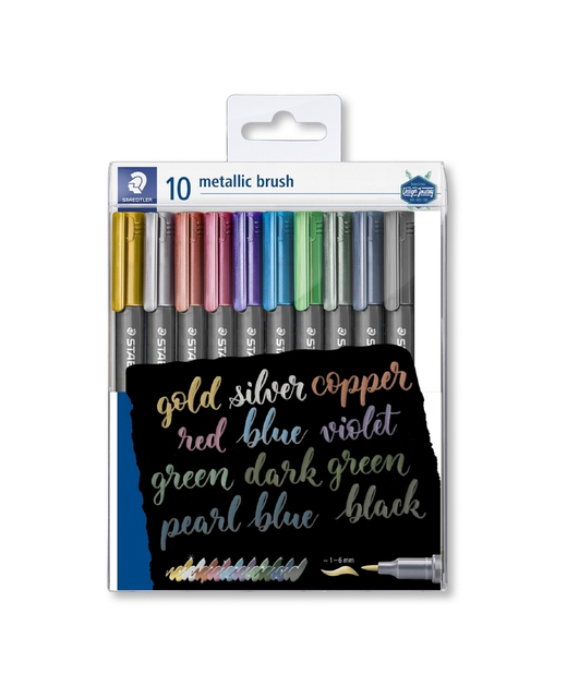 Metallic Brush Pens Staedtler 1-6mm Assorted 10 Pack