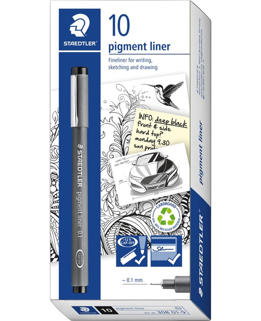 Pigment Liner 0.1mm Staedtler Black 10 Pack