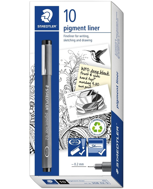 Pigment Liner 0.2mm Staedtler Black 10 Pack
