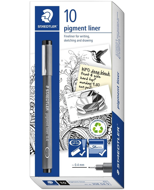 Pigment Liner 0.4mm Staedtler Black 10 Pack