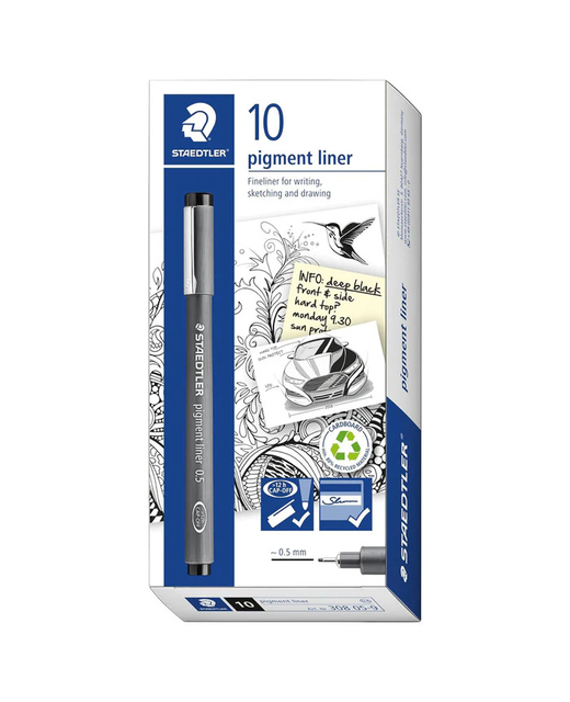 Pigment Liner 0.5mm Staedtler Black 10 Pack