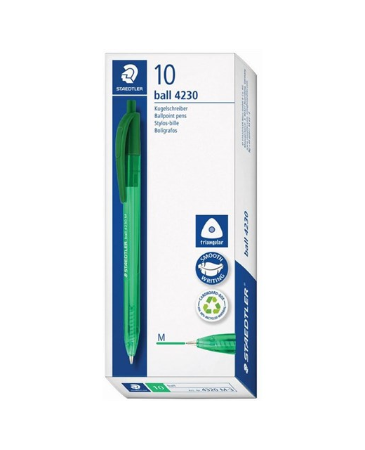 Triangular Medium Ball Pen 1.0mm Staedtler Green Box of 10