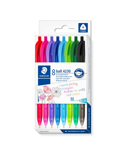 Ball Pen Staedtler Triangular Medium 1.0mm Assorted Pack of 8