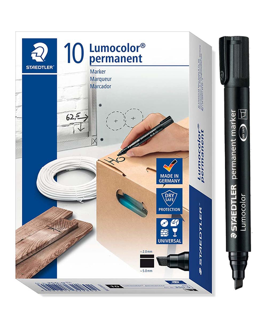 Staedtler Lumocolor Permanent Marker Chisel Black Box of 10