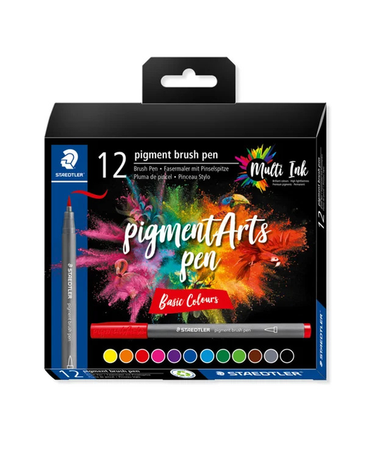 Staedtler Pigment Arts Brush Pen Basic Assorted Pack of 12