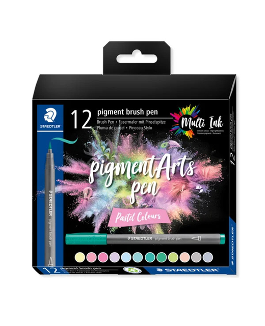 Pigment Arts Brush Pen Pastel Staedtler Assorted Pack of 12