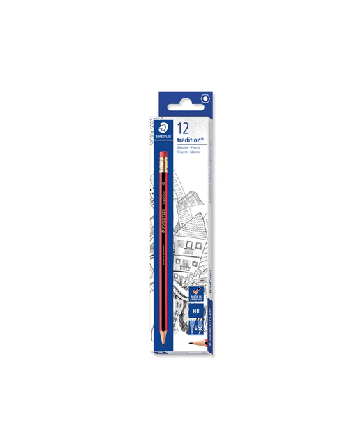 Graphite Lead Pencils Staedtler Tradition HB with Eraser Tip Box of 12