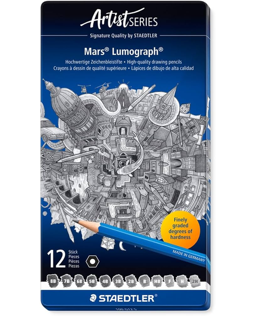 Drawing Pencils Mixed Grades Staedtler Lumograph Quality Tin of 12