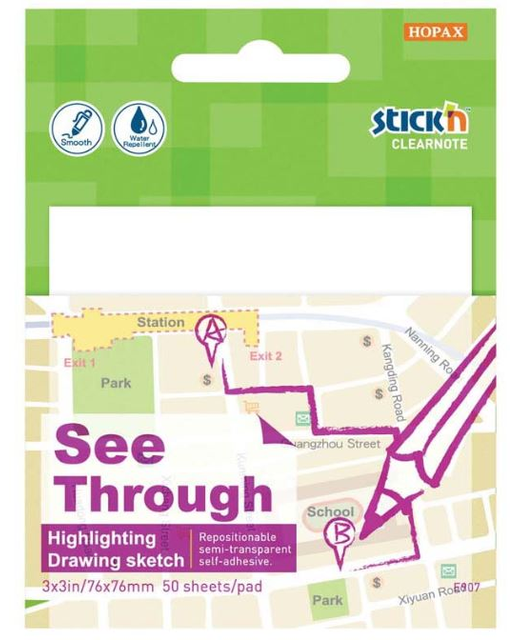 Stick'n Clearnotes Transparent 76x76mm 50 Sheets White