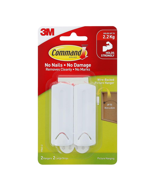 COMMAND PICTURE HANGER 17041 LARGE WHITE WIRE-BACKED PACK OF 2