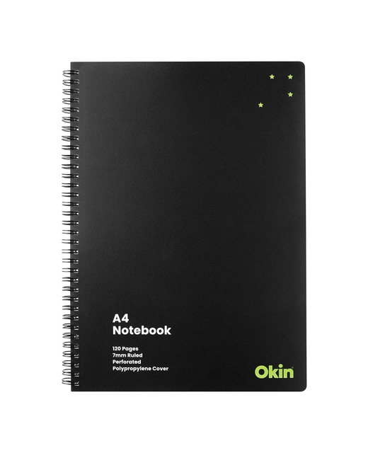OKIN SPIRAL NOTEBOOK A4 PP COVER BLACK 120Pgs