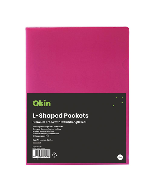 OKIN L SHAPED POCKETS A4 PINK PACK OF 12