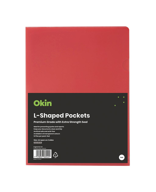OKIN L SHAPE POCKETS A4 RED PACK OF 12
