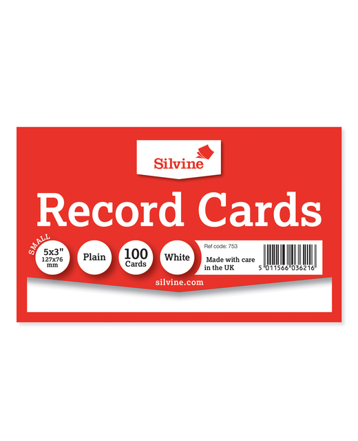 SILVINE RECORD CARDS 5X3 PLAIN