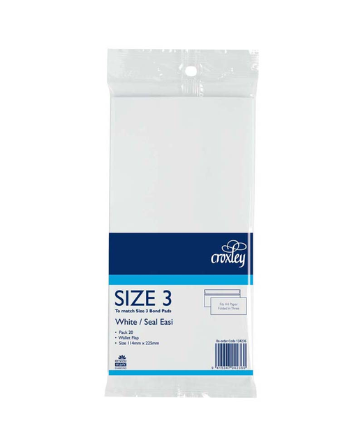 CROXLEY ENVELOPE SIZE 3 EASI SEAL 114X225MM 20 PACK 