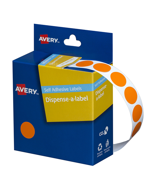 AVERY DISPENSE A LABELS DOTS ORANGE 14MM