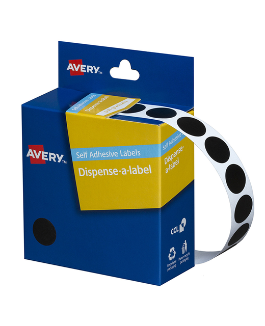 AVERY DISPENSER A LABELS  DOTS BLACK 14MM
