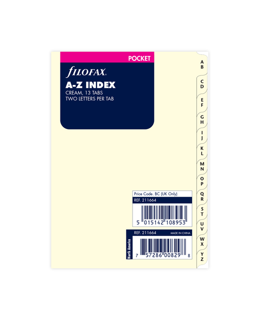 FILOFAX ORGANISER REFILL POCKET A-Z INDEX CREAM
