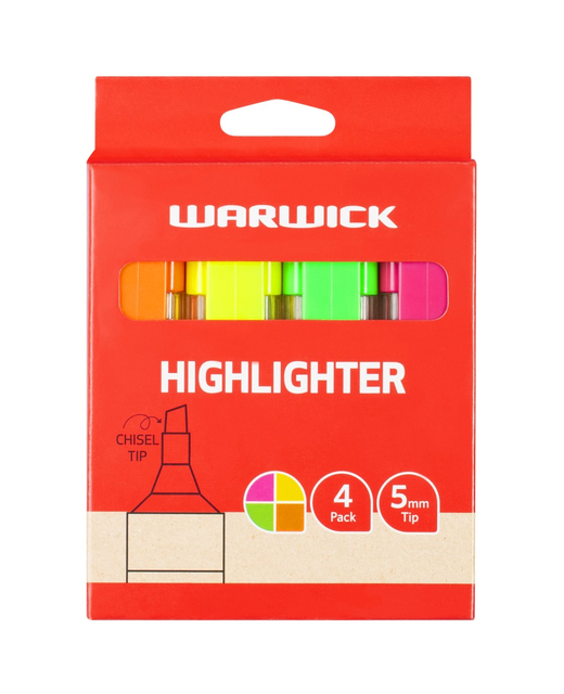 WARWICK HIGHLIGHTER STUBBY PACK OF 4