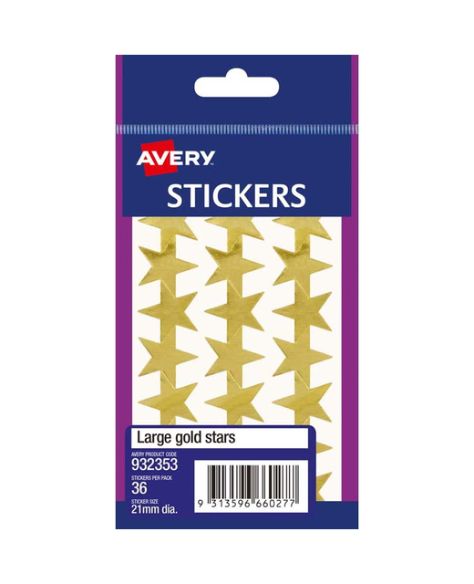 AVERY LABEL STARS LARGE GOLD STICKERS PACK 36