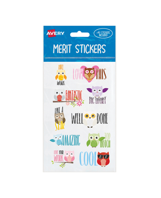 AVERY MERIT STICKERS OWL 40 PACK