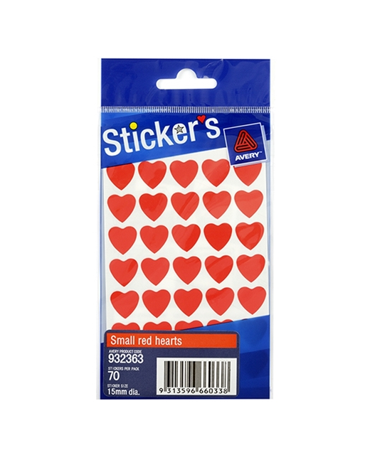 AVERY LABEL HEARTS RED SMALL STICKERS PACK 70