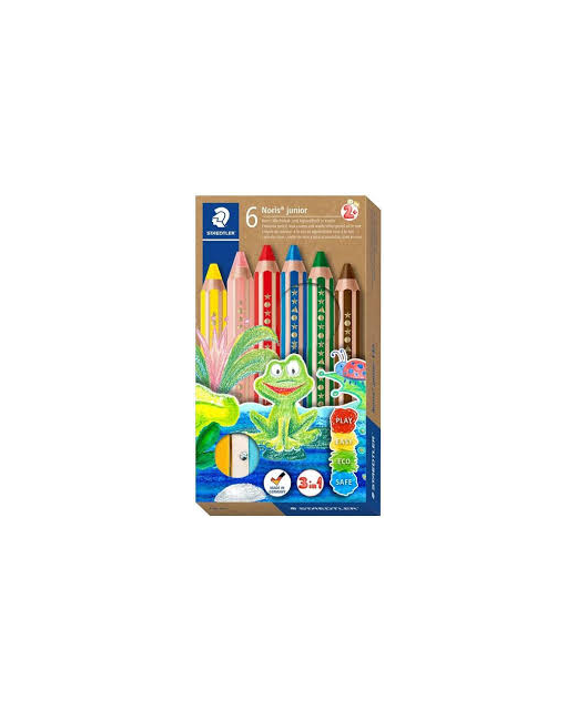 NORIS JUNIOR 3-IN-1 COLOURED PENCIL ASSORTED 6 PACK