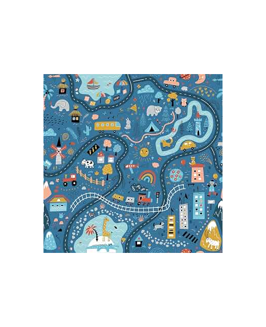 Rug Road Map Blue Nursery Kids Bedroom Play Mat