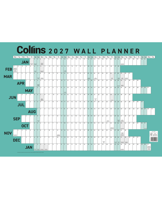 WALLPLANNER 2027 COLLINS A2 LAMINATED