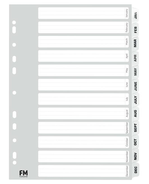 Indices Fm A4 Cardboard - Jan-Dec White