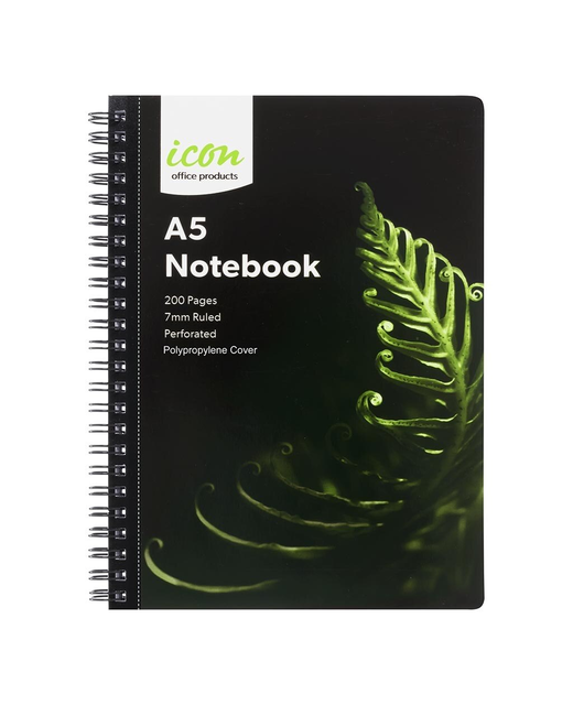 ICON SPIRAL NOTEBOOK A5 PP COVER BLACK 200Pgs