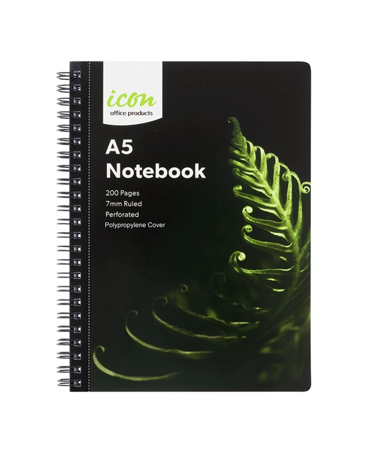 ICON SPIRAL NOTEBOOK A5 PP COVER BLACK 200Pgs