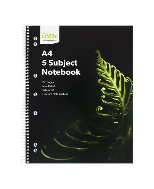 SUBJECT NOTEBOOK 5 ICON SPIRAL A4 SOFT COVER 250Pgs