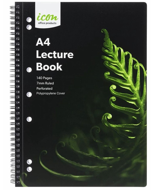 ICON SPIRAL LECTURE NOTEBOOK A4 PP COVER BLACK 140Pgs