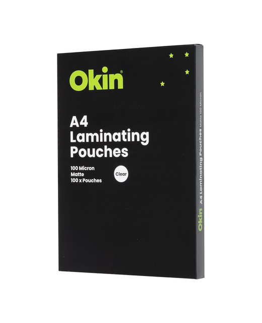 OKIN LAMINATING POUCHES A4 MATTE 100MIC PACK OF 100