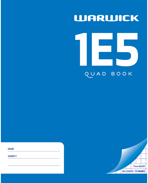 EXERCISE BOOK WARWICK 1E5 7MM QUAD 36LF