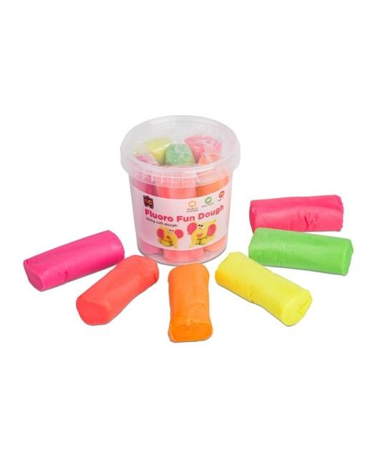 FLUORO FUN DOUGH TUB 900gm PACK 6 ASSORTED