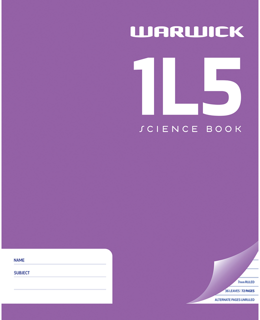 EXERCISE BOOK WARWICK 1L5 SCIENCE 36LF