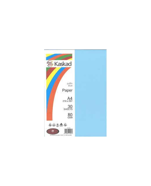 PAPER KASKAD A4 80GSM PUFFIN BLUE 30PK