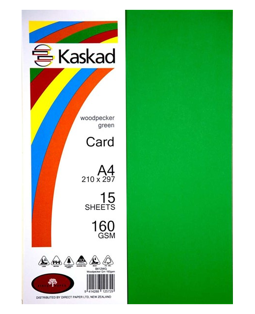 Kaskad A4 160gsm Crd 15pk Woodpecker Green